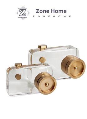 现代创意水晶相机摆件样板房间卧室书房桌面博古架摆设软装装饰品