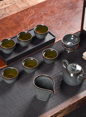 青瓷葛窑铁胎高档功夫茶具手工有盖碗铁胎冰裂茶壶茶杯家用陶瓷
