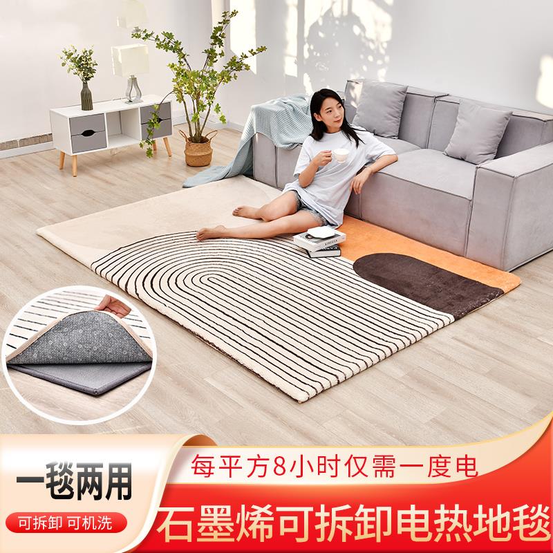 可拆卸可机洗石墨烯电热地毯碳晶地暖垫家用客厅电加热地热垫定制