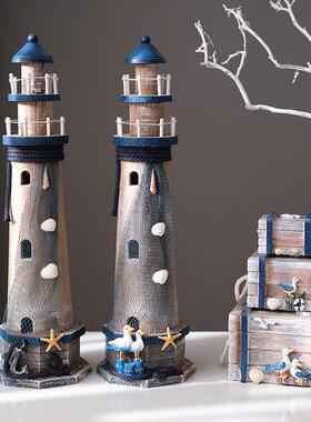 地中海风格灯塔木质做旧木塔海洋风组合灯塔摆件桌面覆古装饰摆设