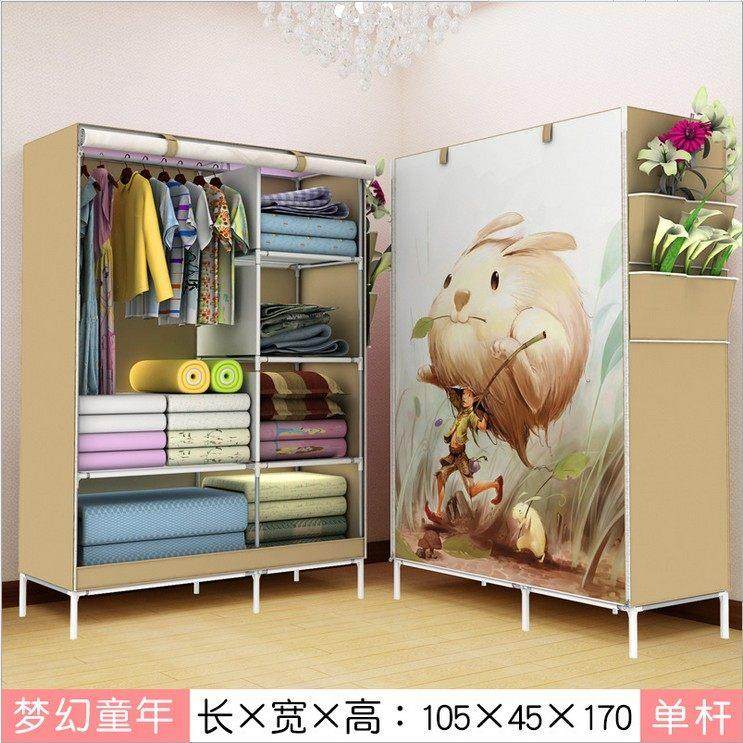 简易小衣柜收纳布艺双人布衣柜钢管加粗组装钢架衣橱加固单人折叠