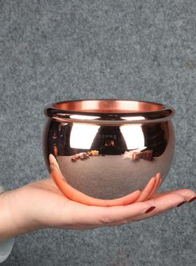 君兰铜坊纯铜招财缸紫铜红铜中式桌面摆件客厅聚宝盆办公室工艺品