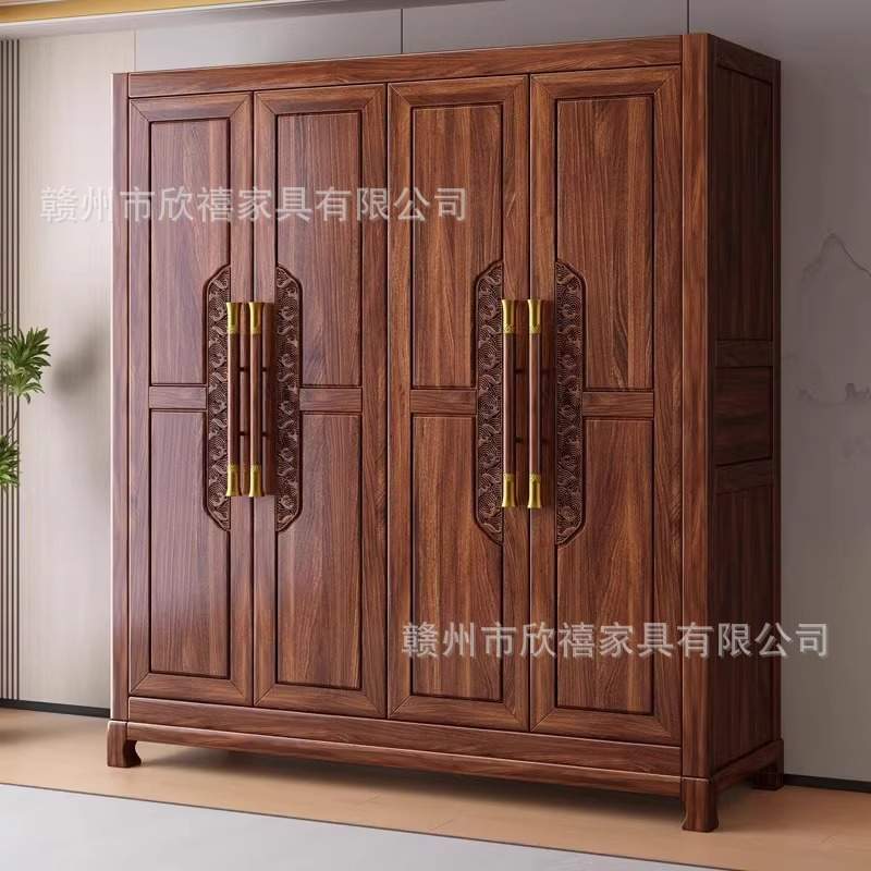 新中式乌金木全实木衣柜高端主卧室家用挂衣服收纳柜纯木质大衣橱