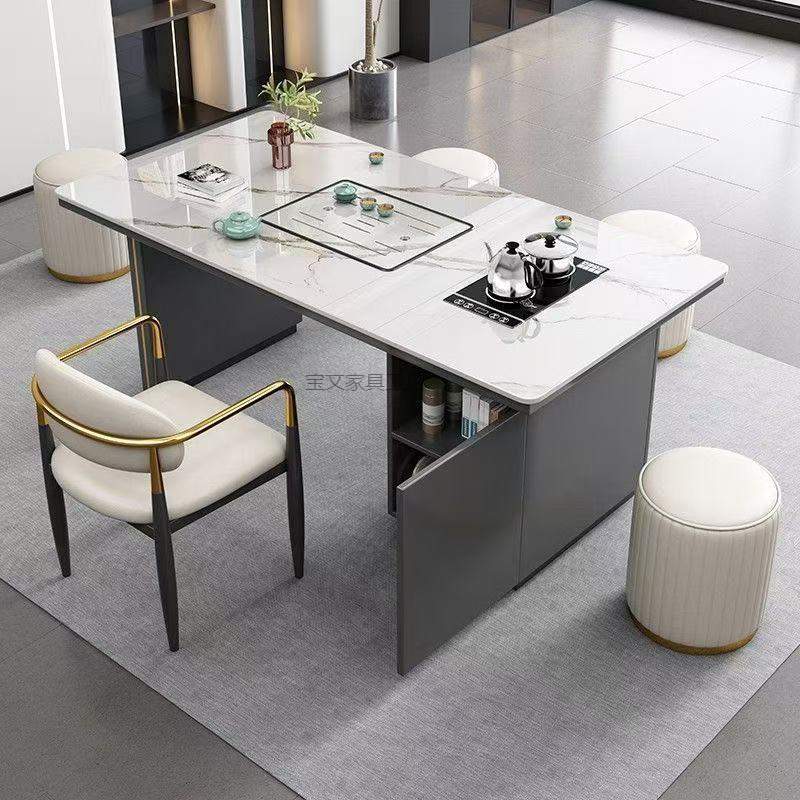 Bw1现代极简岩板茶桌椅组合办公室茶水间接待桌阳台露台多功能茶