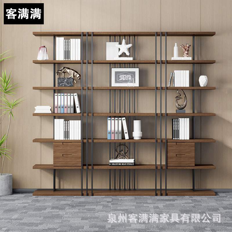 个性实木铁艺书柜办公室书架落地创意储物架子简约现代隔断置物架