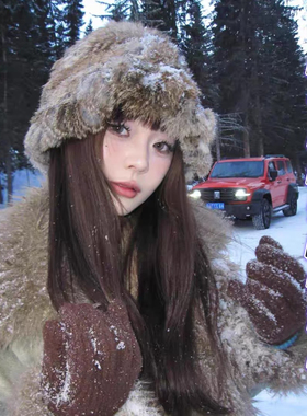 秋冬兔毛云朵针织帽假发女弹力大头围保暖雪山东北显脸小毛线帽