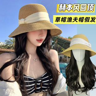 法式赫本风编织草帽女夏度假大帽檐小头围海边遮阳渔夫帽出游沙滩