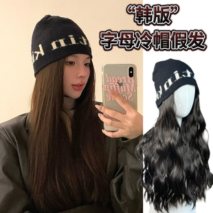 假发帽子一体女长发秋冬针织毛线帽大头围滑雪冷帽堆堆帽整头假发