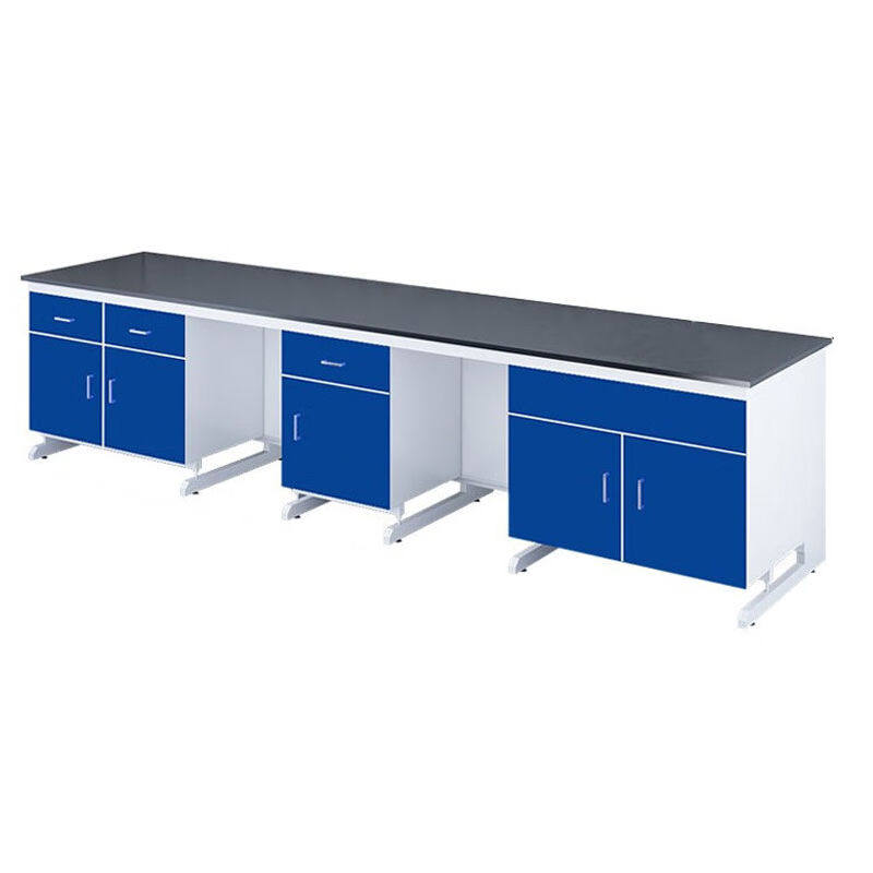 极速万尊钢木实验n台边台3.5m深蓝色工作台化验室操作台