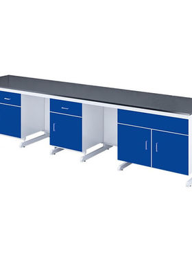 极速万尊钢木实验n台边台3.5m深蓝色工作台化验室操作台