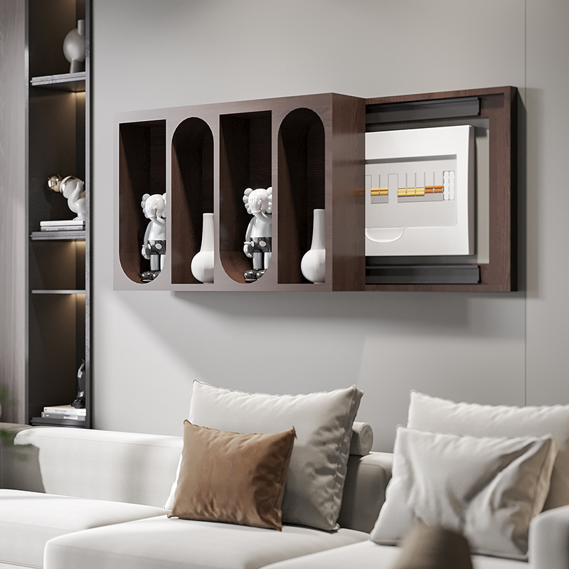 极速推拉电表箱翻盖装饰画置物层架现代简约立体S遮挡实木创意配