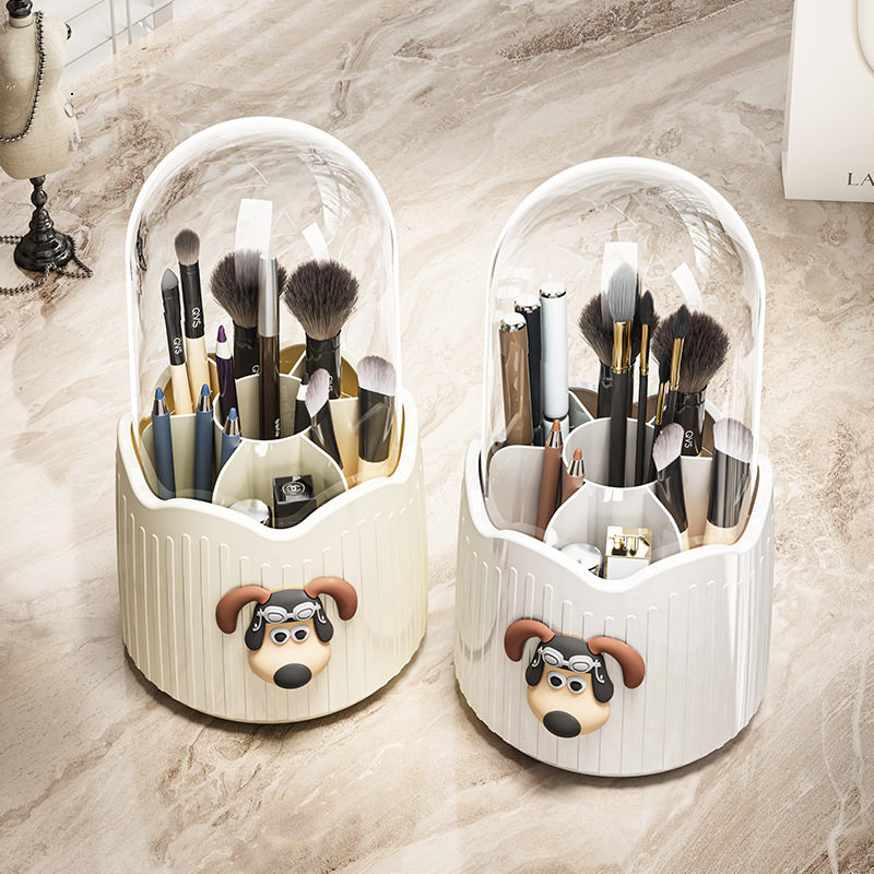 极速化妆刷d收纳盒带盖子防尘旋转化妆台收纳桶桌面美妆口红化妆
