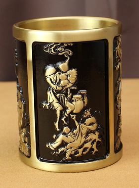 新品黄铜八仙过海笔筒家客厅轻奢茶具收纳筒书房S办公桌面笔筒送