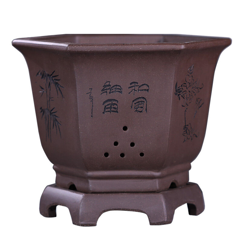 极速爵遇良品紫砂花盆六方t形兰花盆大口径月季花盆带底座君子兰