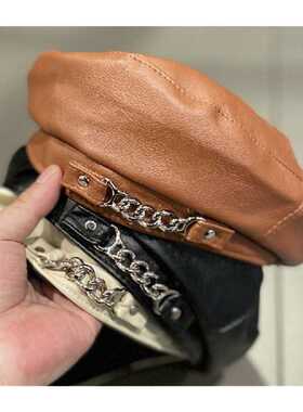 极速2022 New Womenn Pu Leather Winter Hat Chain Barette Hat