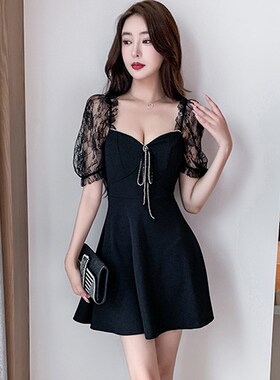 极速夜总店女装性感连衣裙夜总店深VH露背足浴技师黑色短裙夜场工