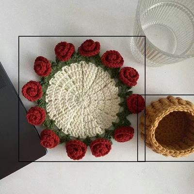手工编织玫瑰花束杯垫DIY材料包