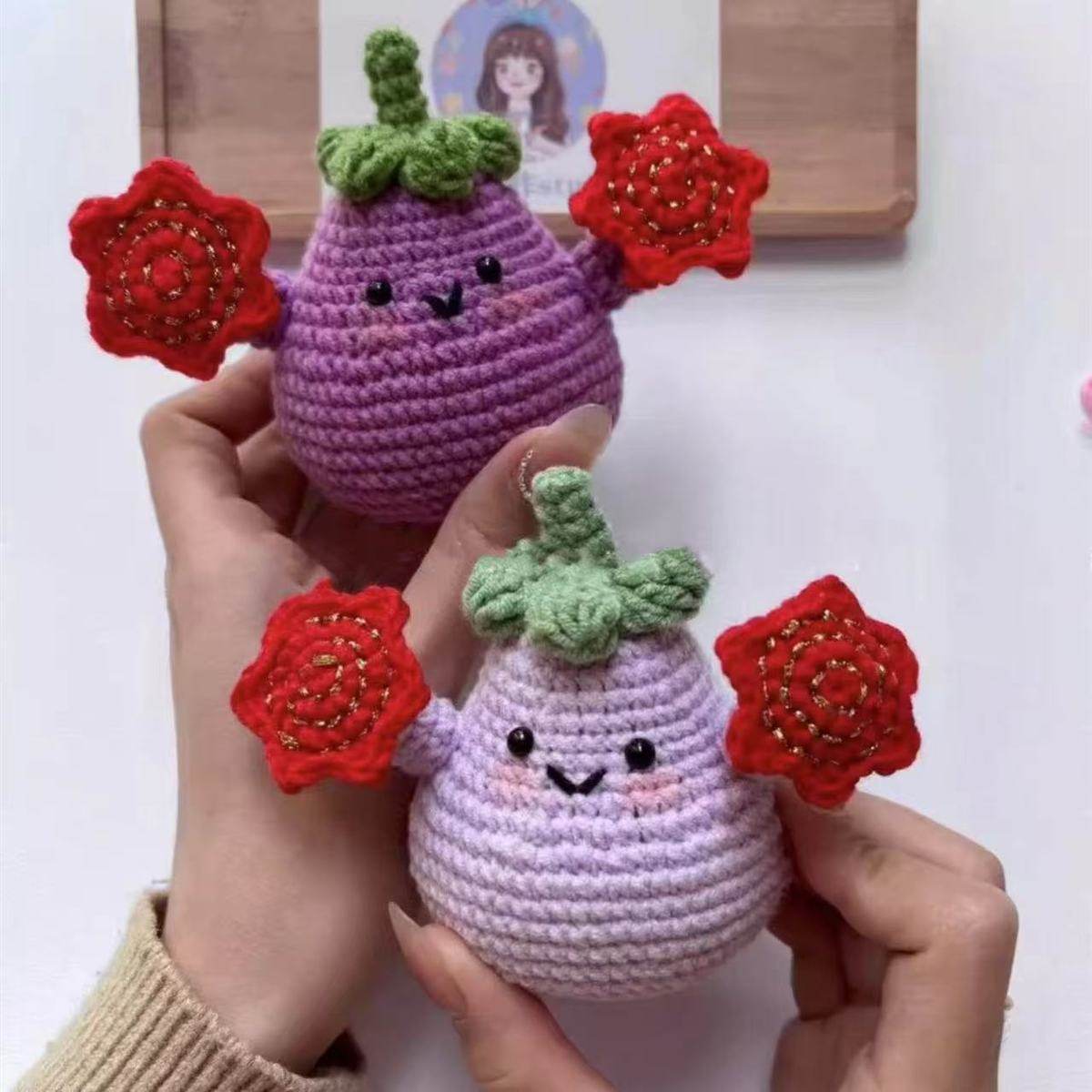 DIY钩针手工二人转小茄子钥匙扣挂件可爱材料包创意玩偶送礼佳品,服饰配件/皮带/帽子/围巾,DIY编织材料包,淘宝优惠券,粉丝福利购,淘宝优惠卷