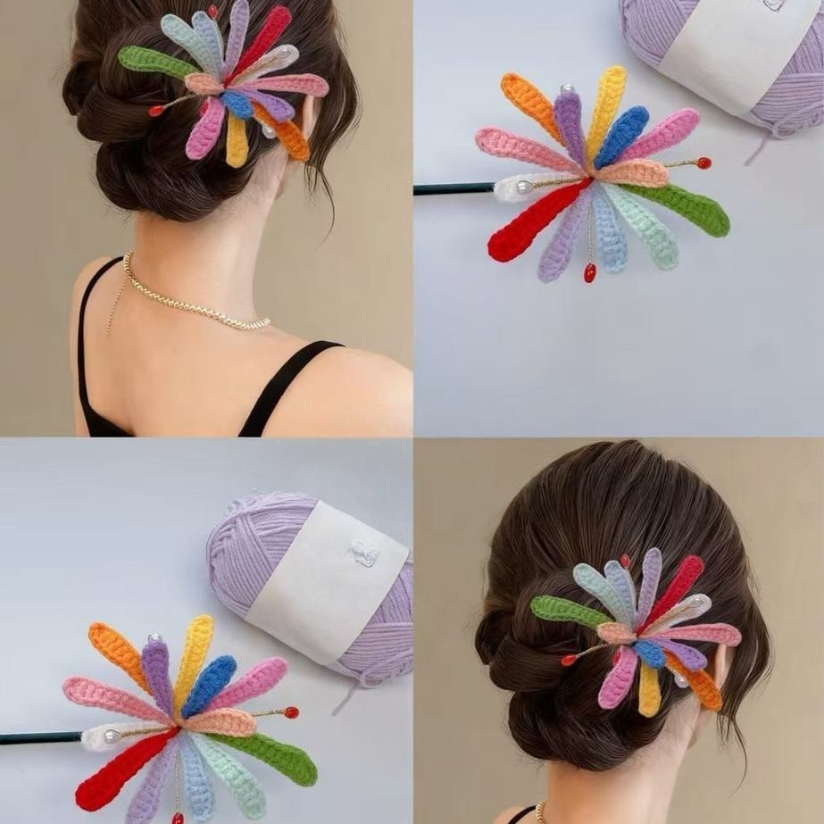 烟花发簪diy材料包毛线钩织自制手工编织创意新年礼物送闺蜜发饰,服饰配件/皮带/帽子/围巾,DIY编织材料包,淘宝优惠券,粉丝福利购,淘宝优惠卷