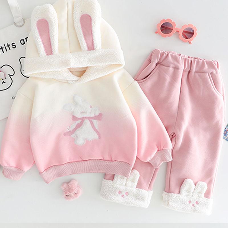 女宝宝秋冬季加绒加厚卫衣套装