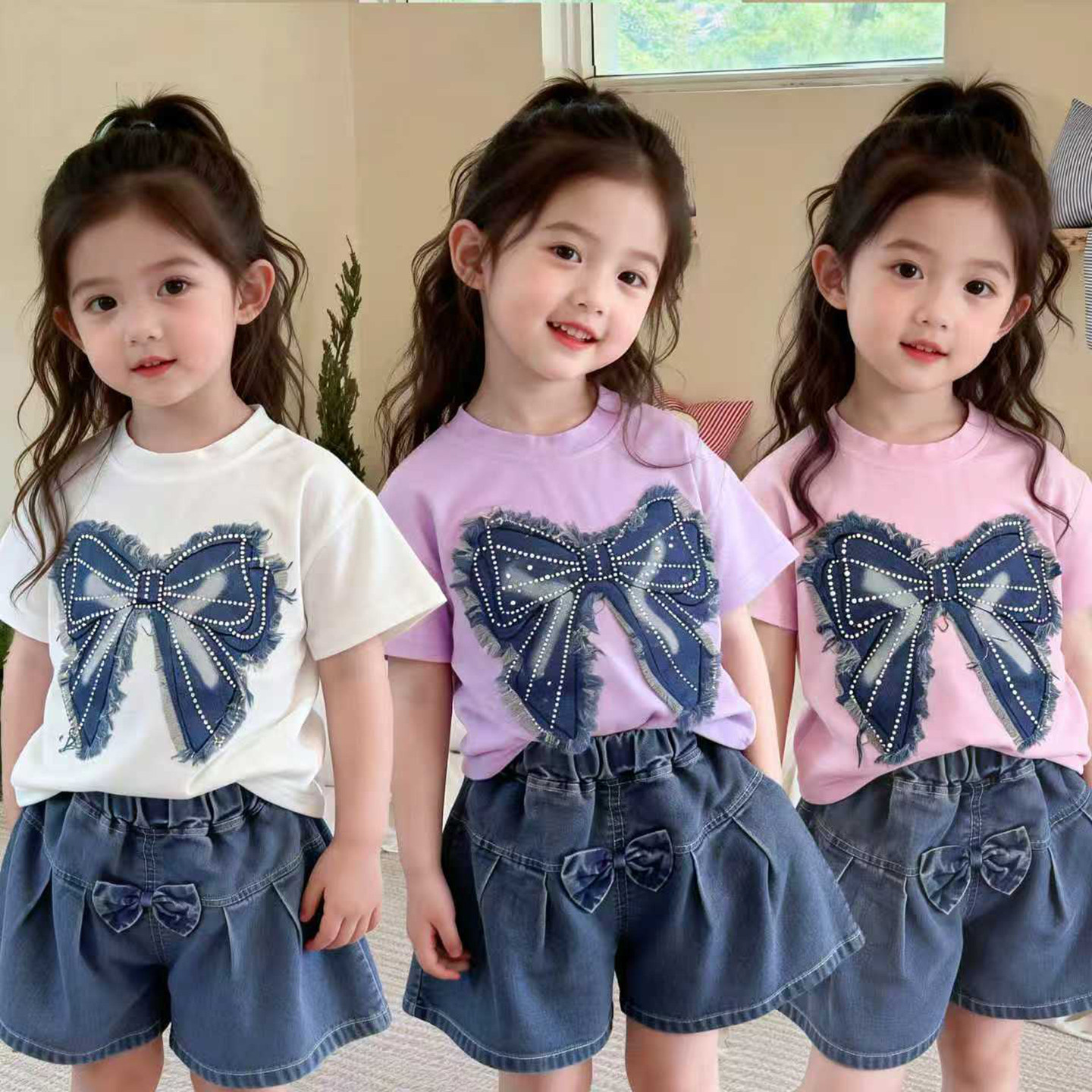 2026休闲蝴蝶结两件套装女夏季新款薄短袖T恤短裤显瘦时尚搭配潮