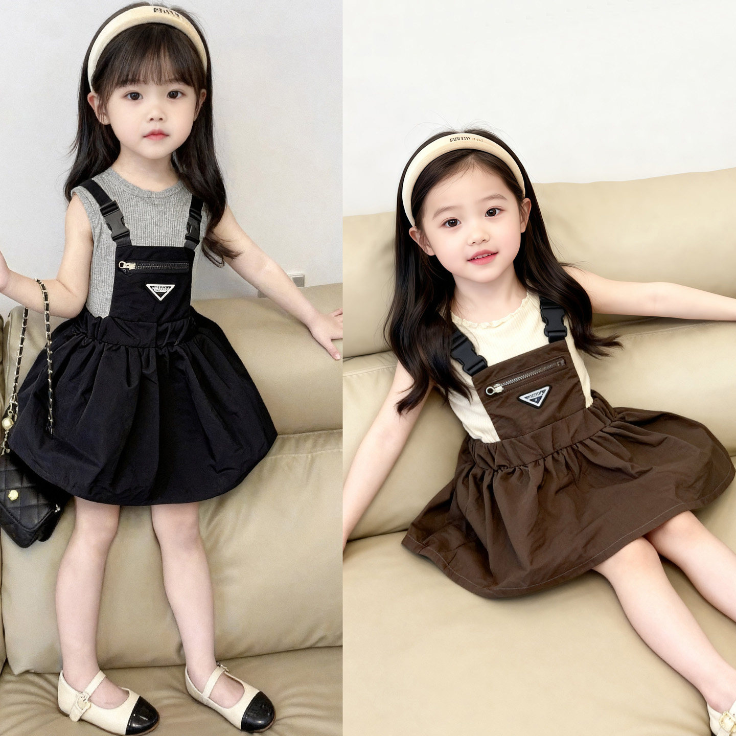 2026新款女童夏季薄款背带裙裤两件套装洋气小公主甜美工装风短袖