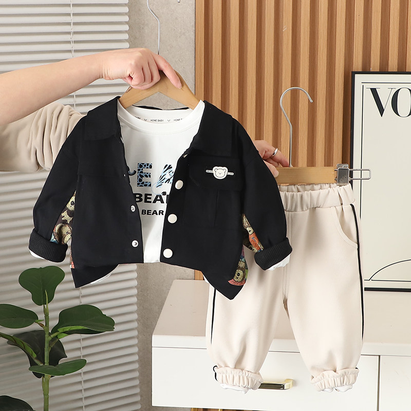男童套装2025新款秋款婴儿帅酷时髦夹克衬衫宝宝春季上衣服外套潮