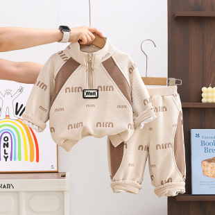 男童套装2025新款春秋季洋气半拉休闲立领卫衣宝宝小童潮酷两件套