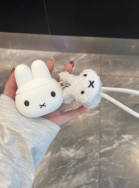 适用华为freebuds 4e耳机壳se2可爱白色兔子保护套5i耳机保护壳6i无线蓝牙硅胶软壳保护壳clip耳夹pro3防摔潮