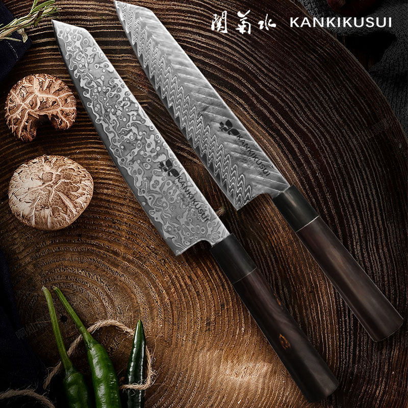 关菊水&middot;呲铁刺身刀日式锻打大马士革牛刀黑檀木手柄切寿司专用刀
