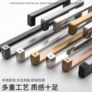方管浴室玻璃门拉手304不锈钢加厚淋浴房门把手哑黑钛金玫瑰金L型