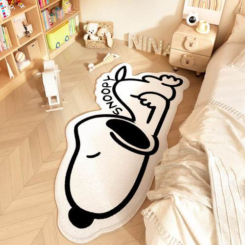 史努比异形床边毯卡通风卧室仿羊绒地毯儿童房毛绒长条可机洗地垫