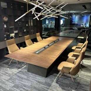 新中式黑胡桃木实木轻奢会议桌2025新款简约大型办公室接待桌长桌