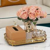 高档轻奢风棕色皮革抽纸盒家用客厅茶几纸巾收纳盒摆件软装 搭配