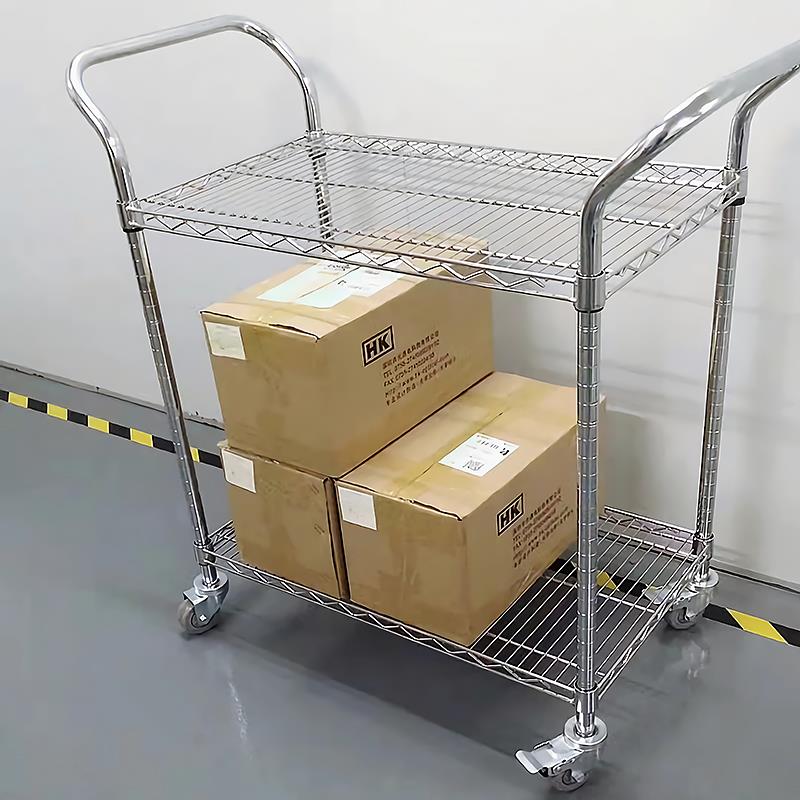 多层扶手搬运车不锈钢色小推车可移动置物架周转工具车拉货分拣车