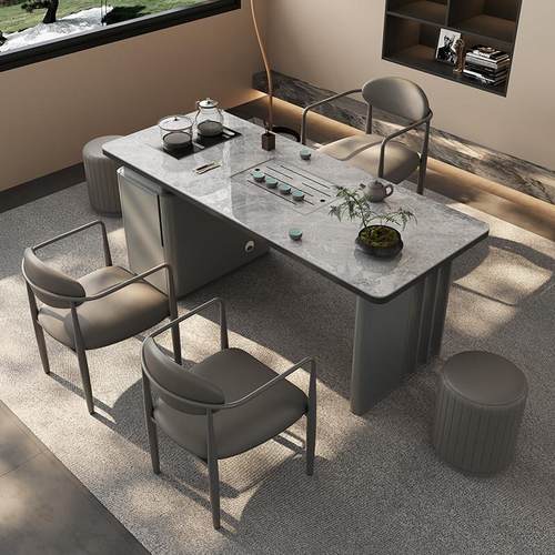 岩板茶桌办公室茶台烧水壶一体轻奢现代高级感美容院接待泡茶桌