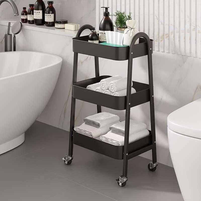 碳钢置物架小推车加厚款卧室厨房置物架可移动滑轮床头收纳架子