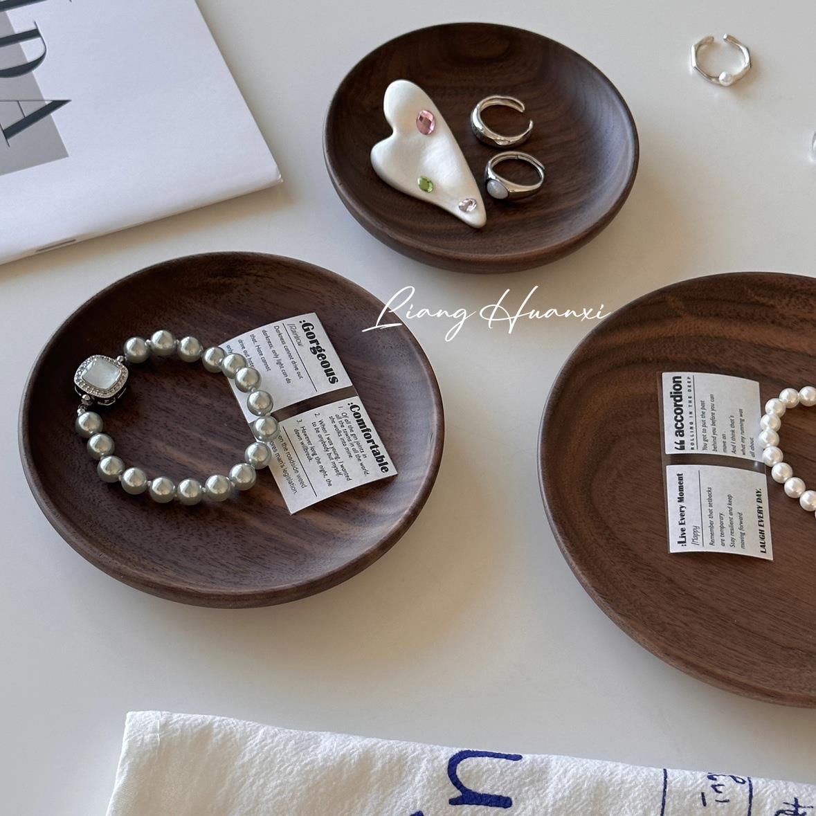 复古高级感黑胡桃木托盘实木首饰收纳盒香薰托盘桌面玄关装饰摆件