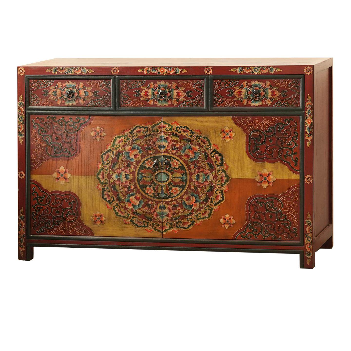 藏式家具实木彩绘玄关柜覆古藏式手绘门厅收纳柜鞋柜餐边柜间厅柜