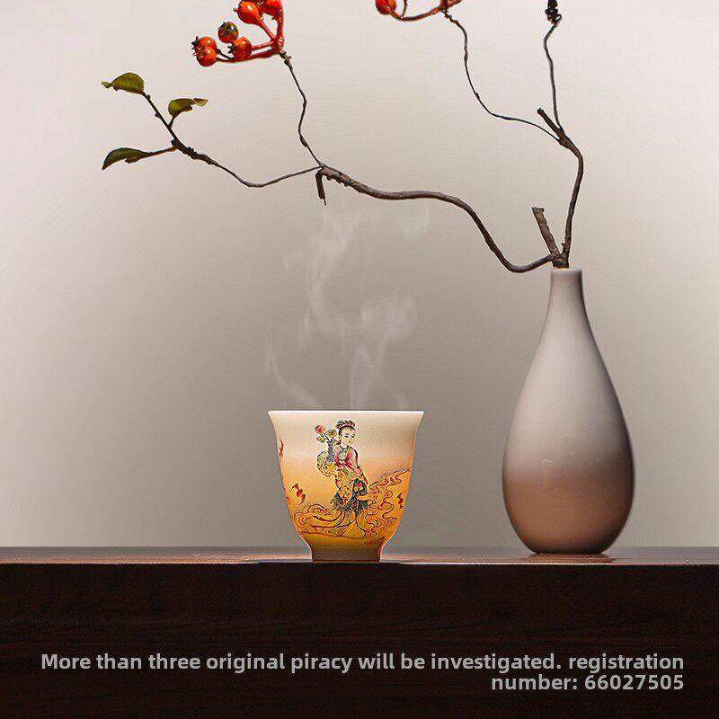 仙姿玉色 婉转清丽 富贵神仙闻香杯主人杯品茗杯高端手绘人物茶杯
