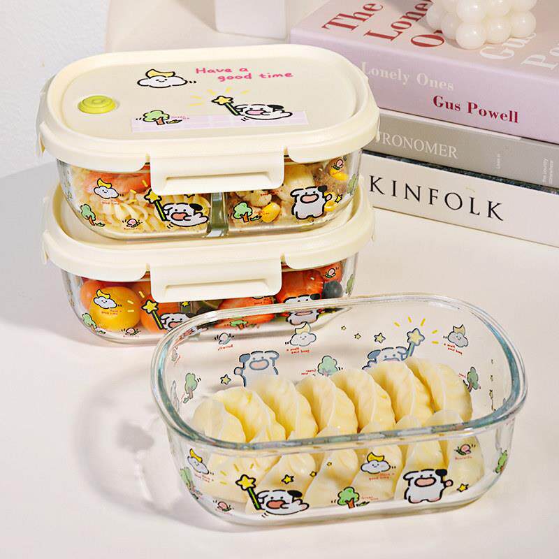 玻璃饭盒可微波炉加热专用餐盒上班族带饭便当盒密封分隔型保鲜盒