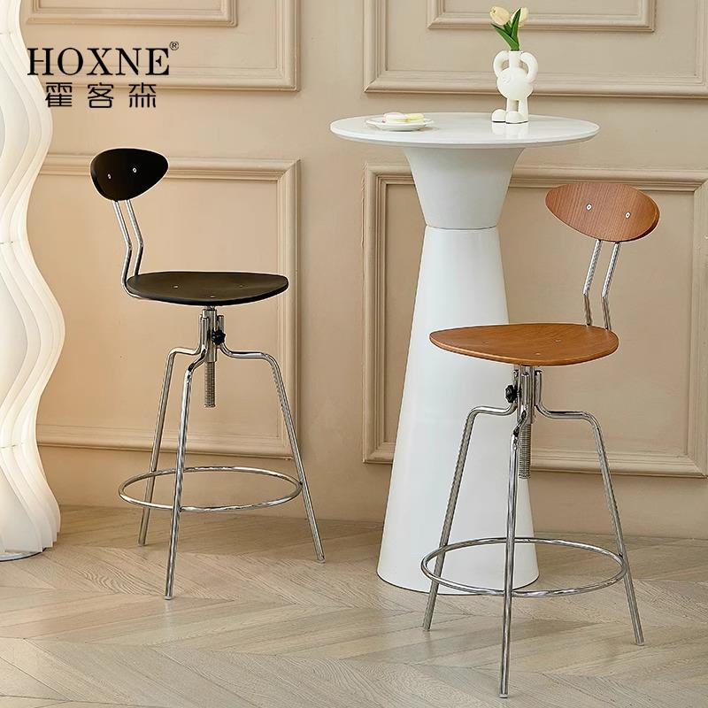 霍客森北欧复古吧台椅子家用靠背高脚凳酒吧咖啡厅可升降前台吧椅