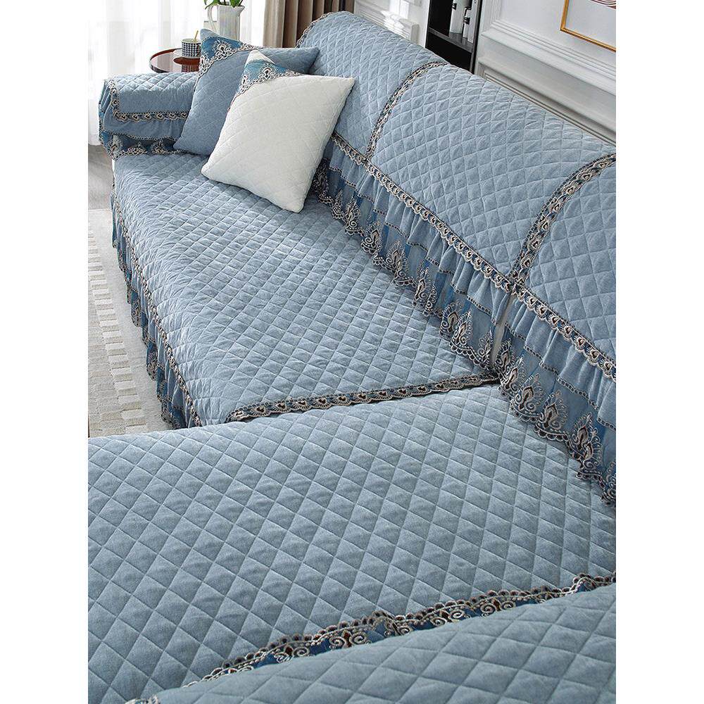 沙发垫四季通用欧式纯色耐脏防滑组合沙发套贵妃全包罩定做灰蓝色