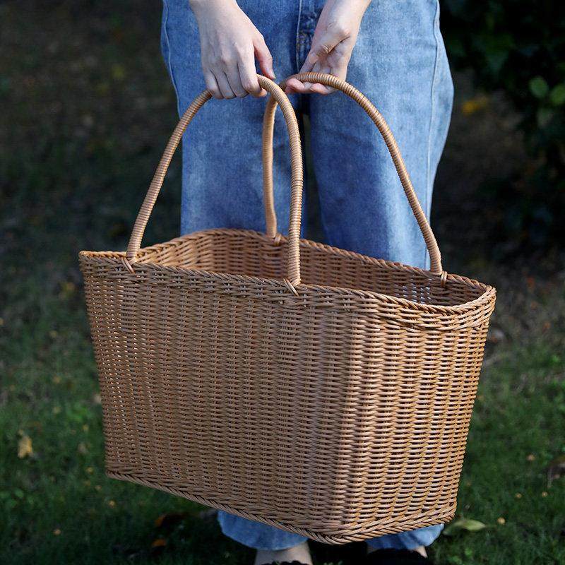 仿藤编手提篮超市购物篮买菜篮子野餐篮大号 户外车载宠物篮INS风