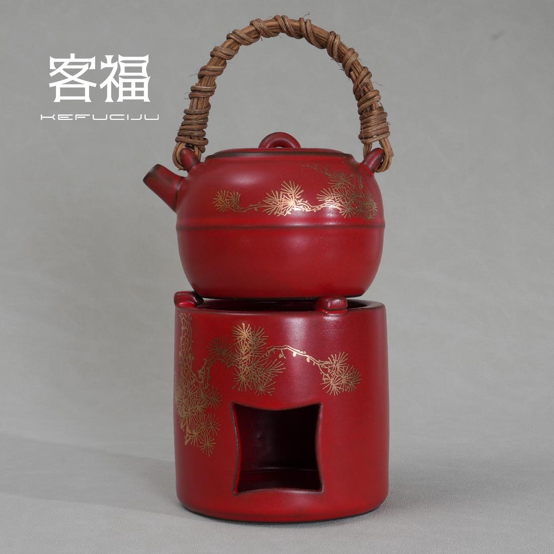 客福苏打釉藤编煮茶壶套装家用炭火酒精炉陶瓷烧水壶温茶炉围炉