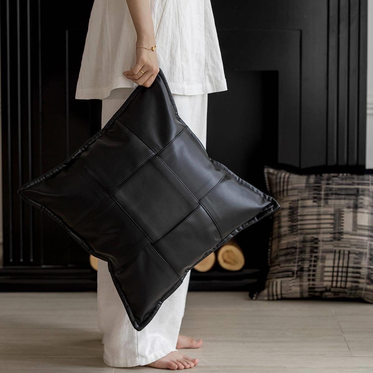 式白沙黑发抱枕套酒店客厅意靠背XB25-31靠垫轻奢设质计师皮编织