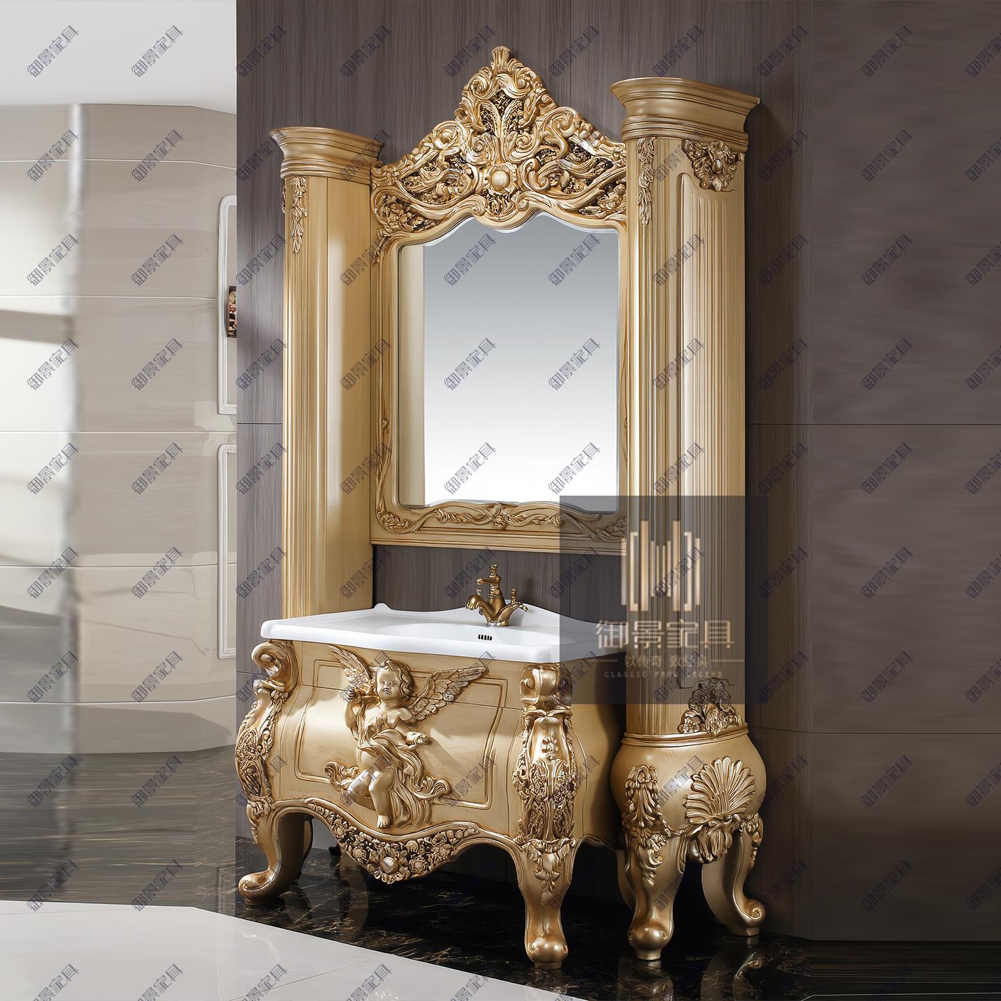 欧式实木浴室柜法式复古雕花卫浴柜卫生间洗漱台洗手盆柜组合定制