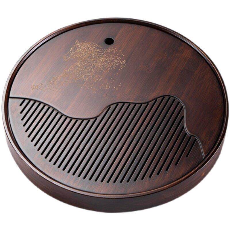 茶盘家用现代小茶海排储水式竹制圆形茶托茶台干泡台茶具沥水托盘