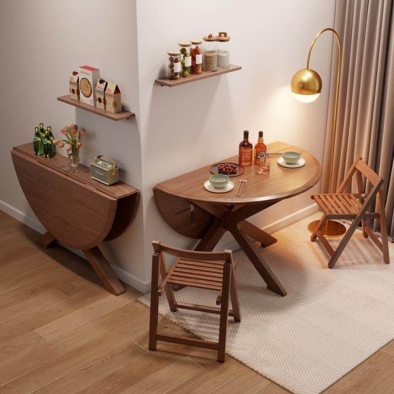 实木折叠圆桌新中式餐桌椅组合家用小户型客厅多功能吃饭桌子