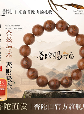 普陀山金丝檀木手串男士真品木质佛珠檀香金丝楠木手串盘玩手链女